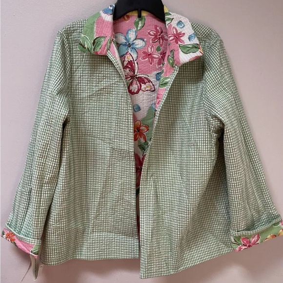 Alfred Dunner Women’s Jacket Blazer 16 Reversible Open Quilted Floral Checked - Picture 7 of 7